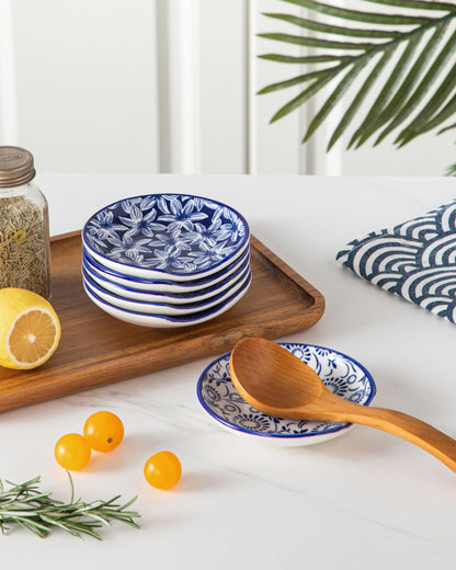 vancasso 6-Pack Ceramic Spoon Rest for Stove Top, Decorative Ceramic Cooking Spoon Holder for Kitchen Counter, 4.8 Inch Blue White Chinoiserie Floral Spoon Rest, Farmhouse Style, Heat-Resistant