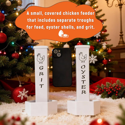 2 Pack Chicken Grit and Oyster Shell Feeder, Hanging Wall Mount Chicken Feeder Combo, Waterproof ABS Automatic Gravity