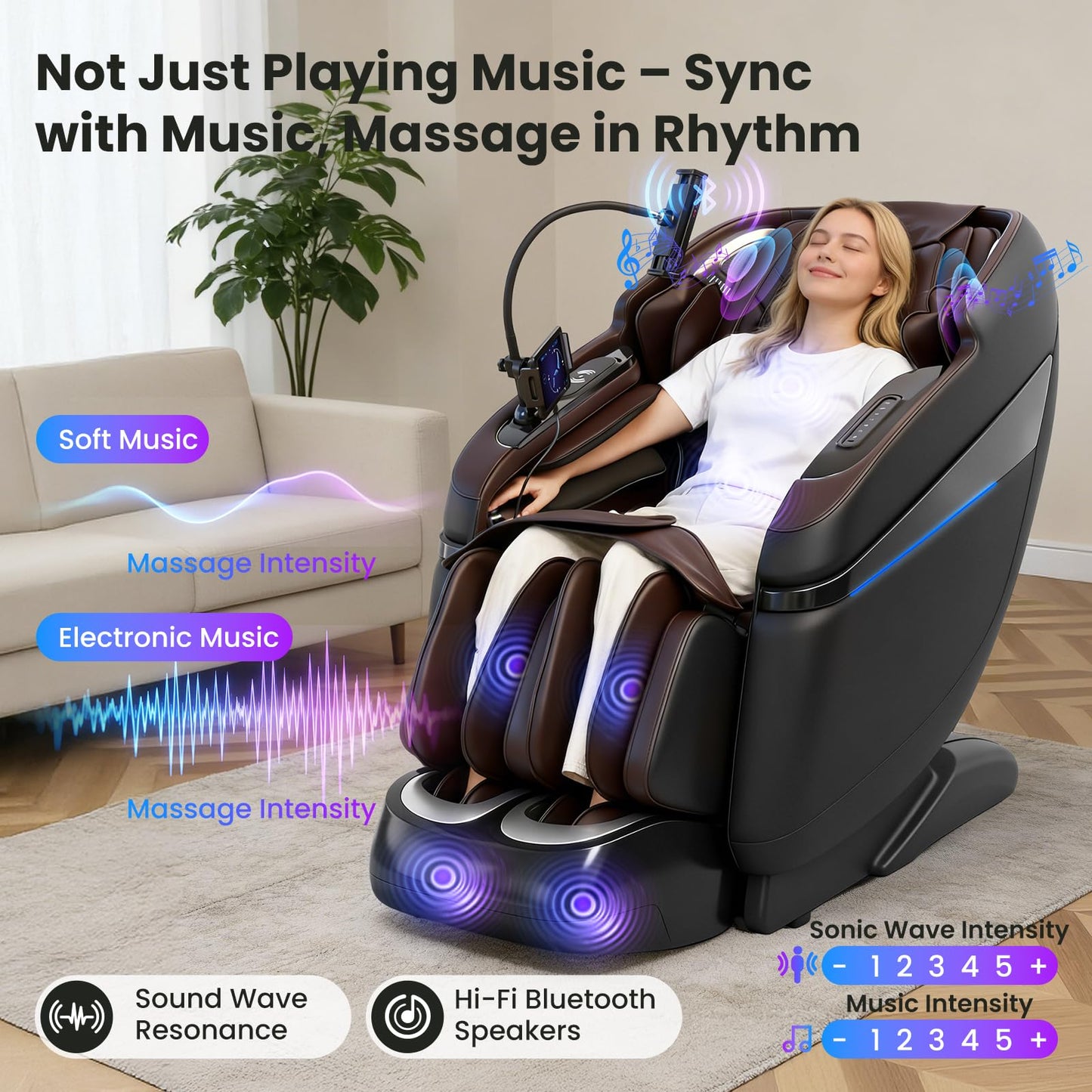 KTENTITO 4D Music Rhythm Massage Chair Full Body, 2026 Unique Sonic Resonance Zero Gravity SL-Track Shiatsu Recliner with Knee Heating Blanket AI Voice Bluetooth Foot Roller Body Scan Airbags G9 Black