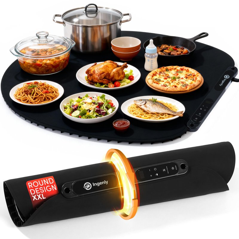 Round XXL Warming Mat for Food - Black Color Food Warming Mat - Perfect Food Warmers for Parties Buffet - Foldable Food Warmer to Keep Food Warm for Party, Catering, Buffet, Fiesta, Family Meal