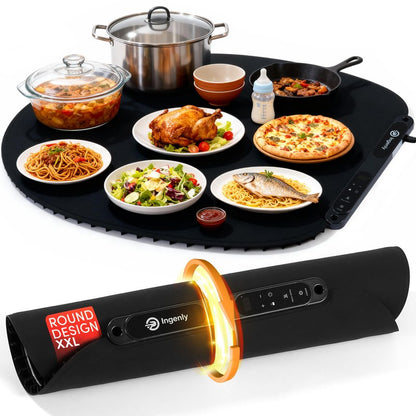 Round XXL Warming Mat for Food - Black Color Food Warming Mat - Perfect Food Warmers for Parties Buffet - Foldable Food Warmer to Keep Food Warm for Party, Catering, Buffet, Fiesta, Family Meal