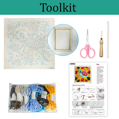 ZuoAnLF Punch Needle Kit with Hoop for Beginners, DIY Handmade Punch Needle Set with Yarn and Pattern Fabric, Relaxing Craft Activity for Adults and Teens, Home Décor & Gift Idea (Turtle)