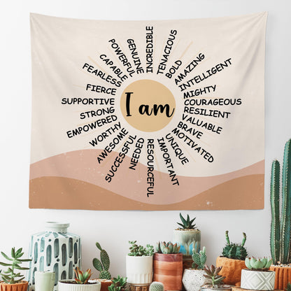 MNOSAIOO Inspirational Boho Sun Wall Tapestry Hanging for Classroom Kids, I Am Brave Important Tapestry, Motivational Mental Health Tapestries Wall Decor for Bedroom Therapy Office Home 60x50 inch