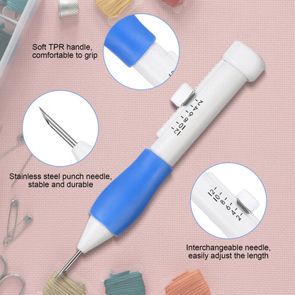 Punch Needle Kit, Embroidery Floss Cross Stitching Punch Pen Craft Tool Set Handheld DIY Handmaking Sewing Threading Device with Portable Storage Case for Beginner and Starter