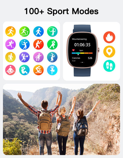 Fitness Tracker 2025 Ver. (Answer/Make Calls), 1.85" Smart Watch Fitness Watches for Women Men with 24/7 Heart Rate Blood Oxygen Monitor Sleep Tracker 100+ Sport Modes IP68 Waterproof (Blue)