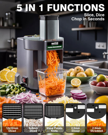 WantJoin 5 in 1 Electric Vegetable Chopper - Multifunctional Commercial Vegetable Dicer Food Fruit Processor Stainless Steel Blades for Slicing(2.5mm), Dicing(8/12mm), Chopping(2.5mm),Shredding