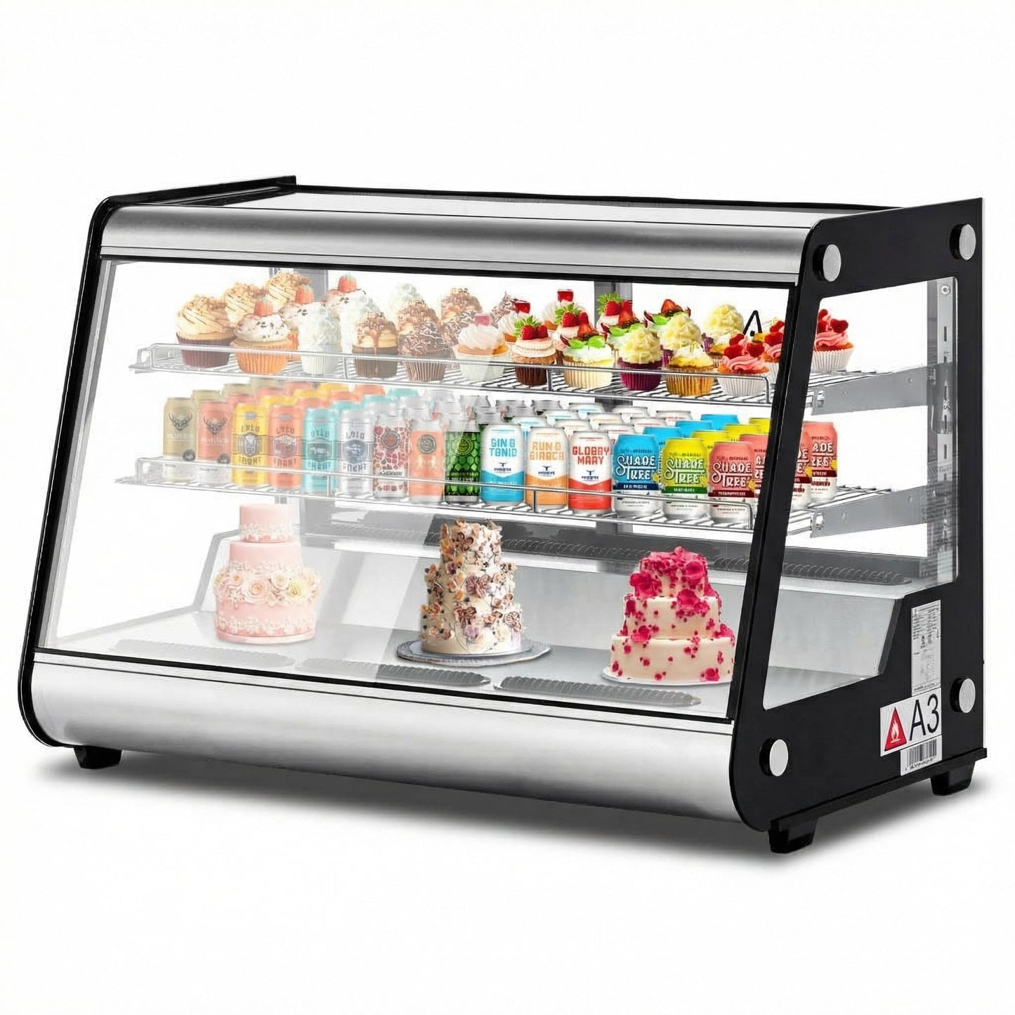 6.5 Cu.ft Commercial Countertop Refrigerators Display Case, Stainless Steel Beverage Refrigerator with LED Lighting, Auto Defrost, Adjustable Shelves, Rear Sliding Door for Cafe, Restaurant, Bakery