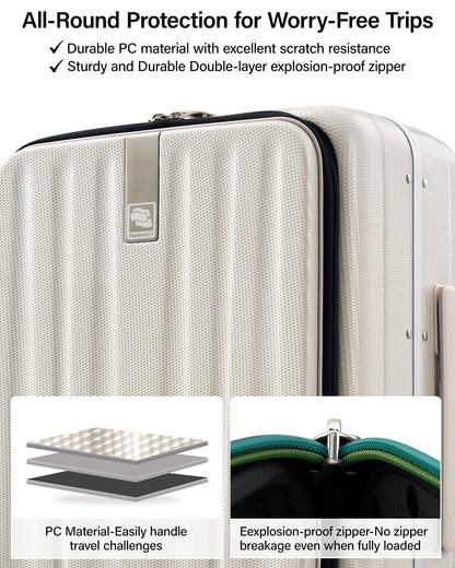 Hanke 26 Inch Large Luggage Suitcase Top Opening Aluminum Frame Travel Luggage Hard Shell Suitcases with Wheels for Woman Men.(Ivory white)