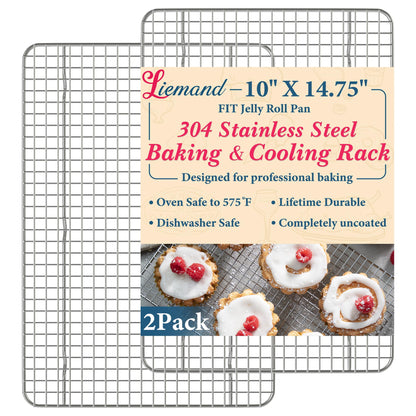 Cooling Racks for Cooking and Baking - 10"x14.75" Oven Safe Premium Stainless Steel Heavy Duty Baking Rack Tight-Wire, Fits Jelly Roll Pan Rack for Roasting & Grilling & Cooking - Set of 2