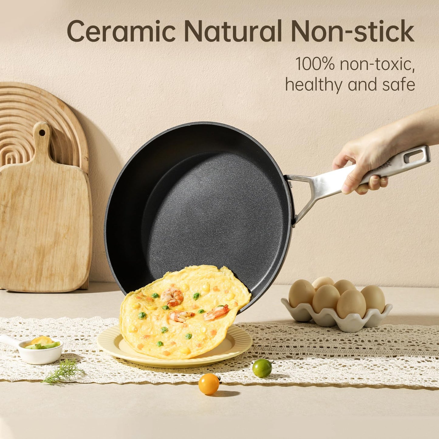 MsMk Small Egg Pan，8 1/2 inch Titanium and Ceramic Nonstick Omelette Pan，Small Frying Pan Safe for Induction，Scratch-resistant，Oven Safe to 700°F Pan for Cooking, Dishwasher Safe