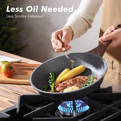 SENSARTE Nonstick Frying Pan Skillets, Swiss Granite Coating Omelette Pans, Healthy Cookware Chef's Pan, Free of Intentionally Added PFOA (8+9.5+11 Inch)