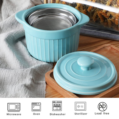 ONTUBE Ceramic Bacon Grease Container Keeper with Strainer, Frying Oil Storage Can 17oz, Turquoise