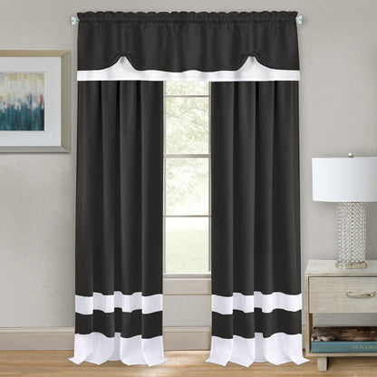 Collections Etc Darcy Two-Tone Rod Pocket Window Curtain Panel, Black, 52"X84"