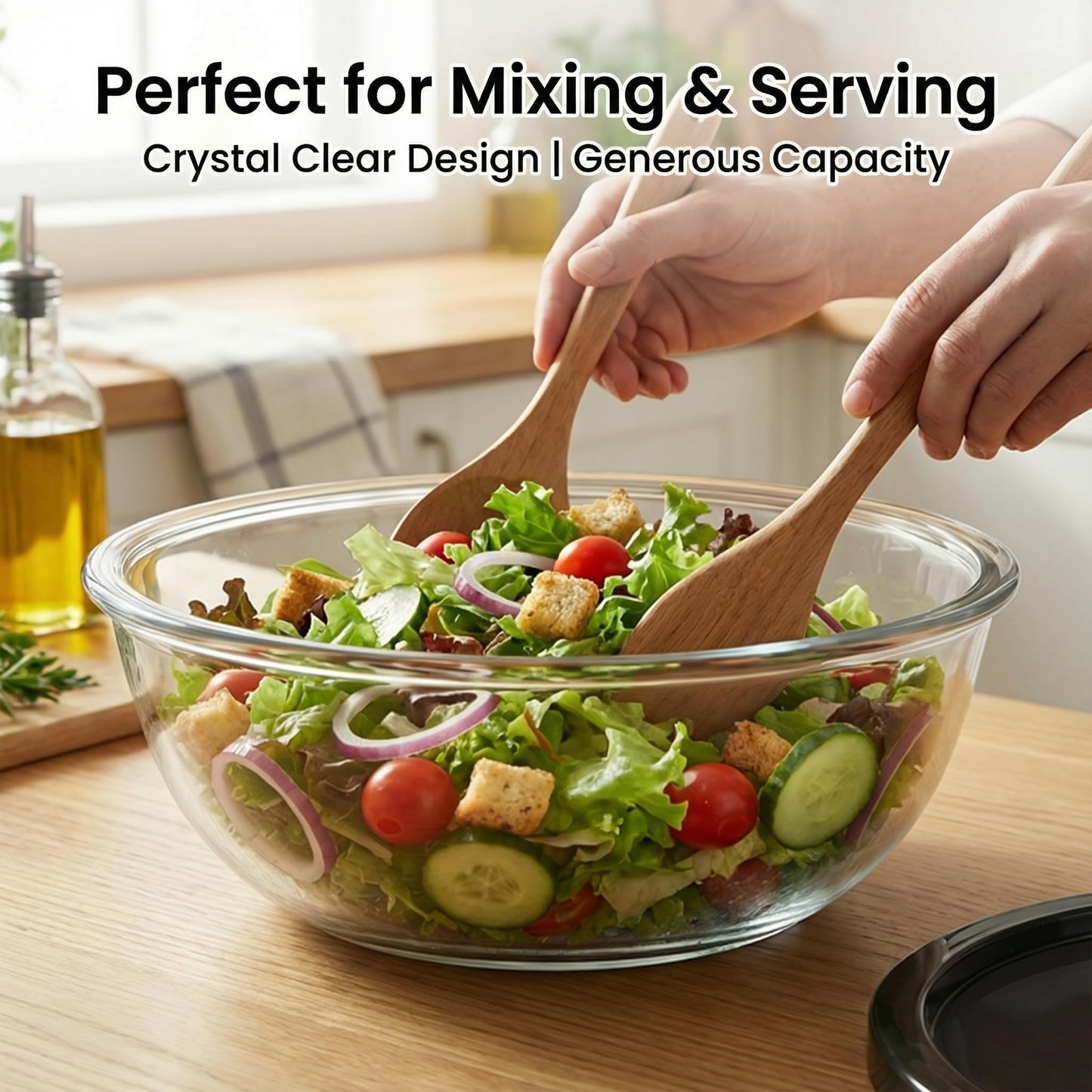 Zombcame Large Glass Mixing Bowl for Sourdough, 6.2QT with Lid – Big Capacity Clear Bowl for Sourdough, Baking, Salad Prep & Food Storage