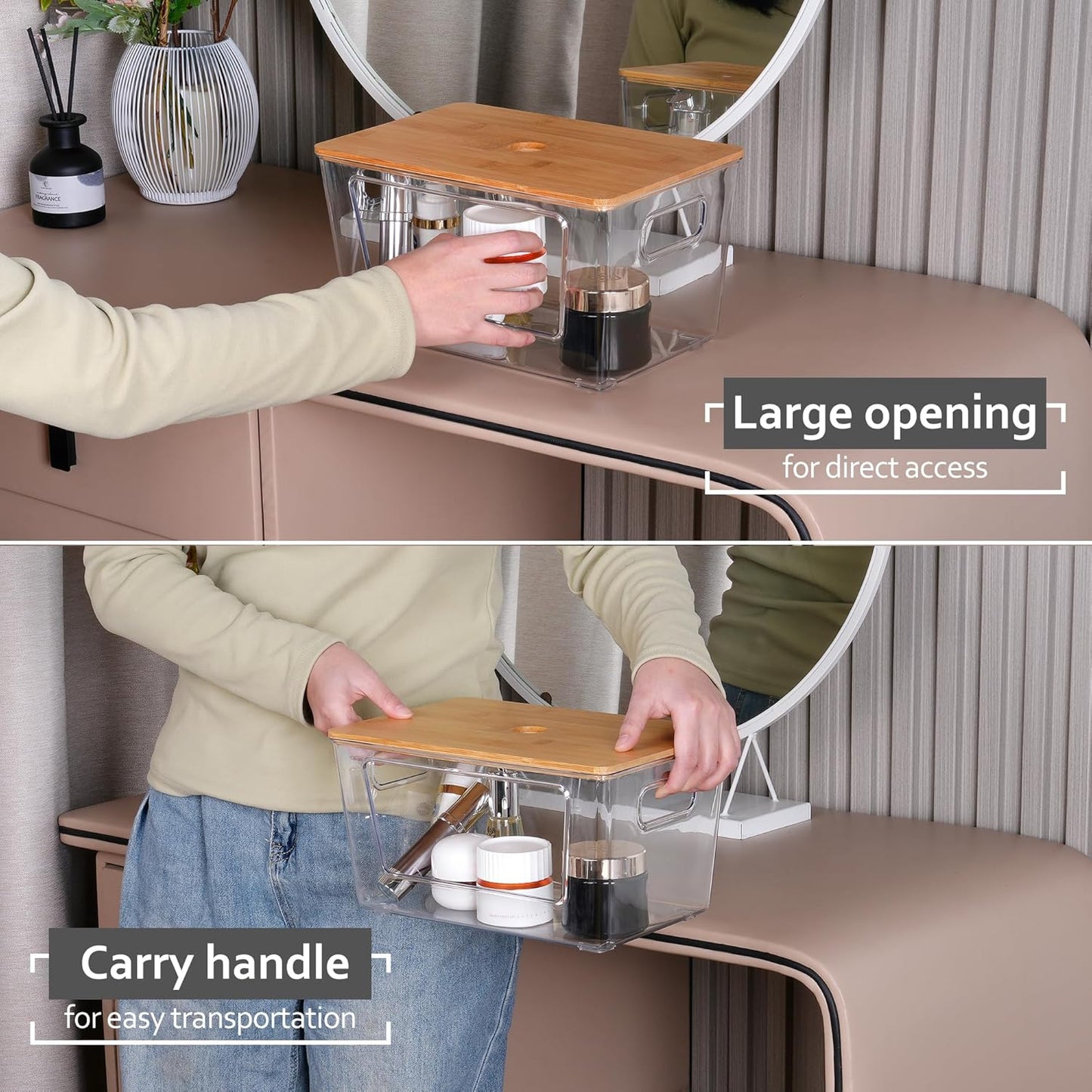 3 Packs iEGrow Trash Bag Holder,Stackable Trash Bags Dispenser with Bamboo Lid,Extra Large Garbage Bag Holder