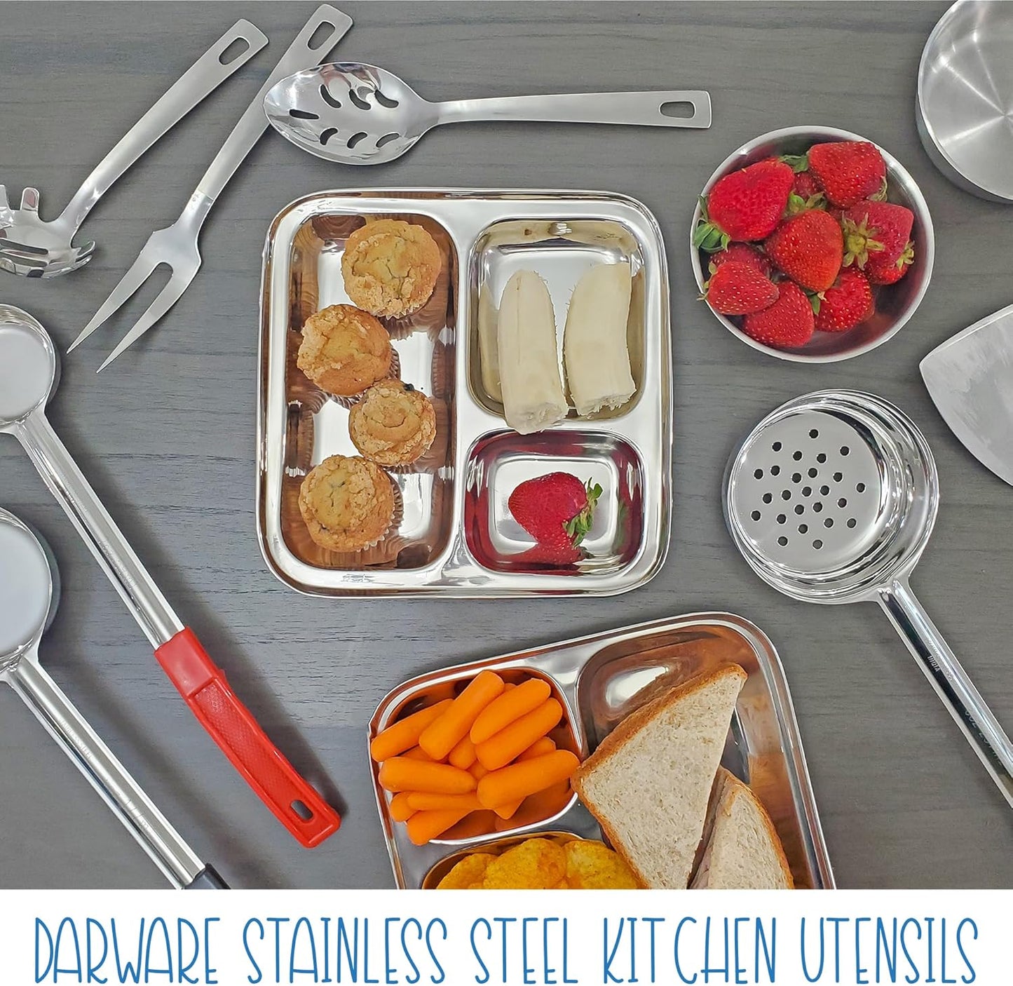 Darware Complete Serving Set, 6-Piece Silver, Includes Pasta Server, Fork, Slotted Spoon, Ladle, Cake/Casserole Server
