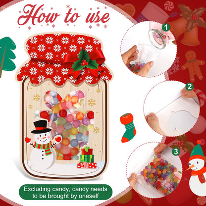 Honeydak 100 Set Mason Jar Cards Kit with 100 Clear Treat Bags & 100 Adhesive Strips, DIY Goodie Bags, Party Favors Supplies, Gift Exchange, Holidays Prizes