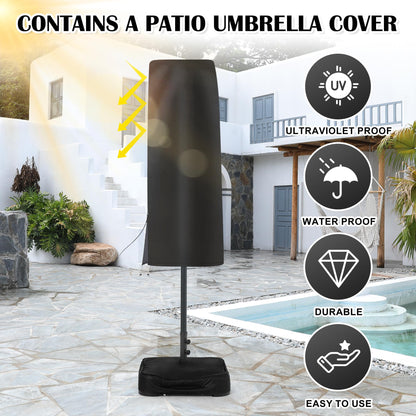 Sundale Outdoor Solar 15 ft 144 LED Olefin 5-Year-Non-Fading Patio Umbrella with Sandbag Base Included and Cover, Outdoor Double-Sided Umbrella with Lights, Red