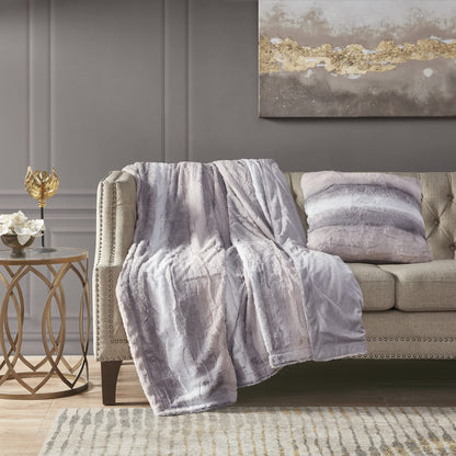 Madison Park Zuri Faux Fur Ombre Stripe Ultra Soft Luxury Decorative Throw Pillows, For Couch Bed With Insert, 20" x 20", Grey