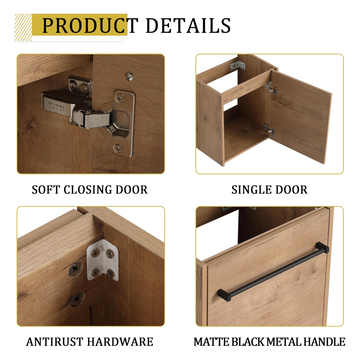 KEIKI 18'' Bathroom Vanity Cabinet with Sink, Wall Mounted Floating Bathroom Vanity with Soft-Close Cabinet Door, for Small Bathroom, Imitative Oak