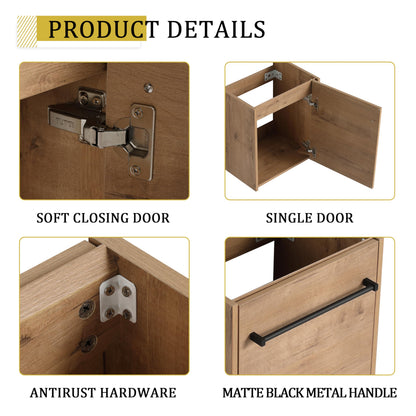 KEIKI 18'' Bathroom Vanity Cabinet with Sink, Wall Mounted Floating Bathroom Vanity with Soft-Close Cabinet Door, for Small Bathroom, Imitative Oak