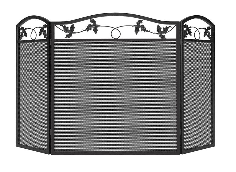 Calidola 3-Panel Foldable Black Steel Fireplace Screen Spark Guard Fence,Leaf Design Screen Metal Decorative Mesh Cover
