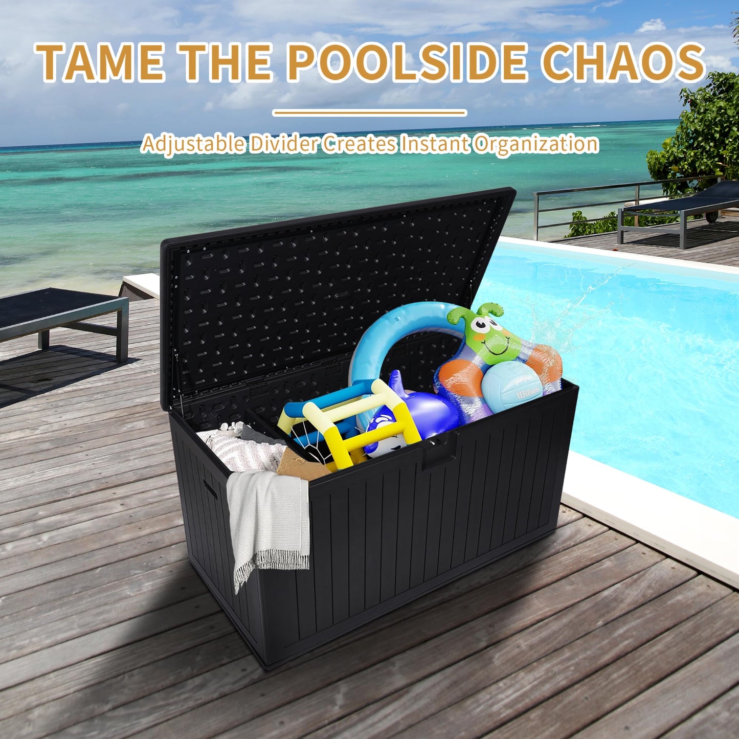 KEIKI 260 Gallon Outdoor Deck Storage Box,Large Lockable All Weather Containers for Patio Furniture Cushions,Pool Accessories,Garden Tools
