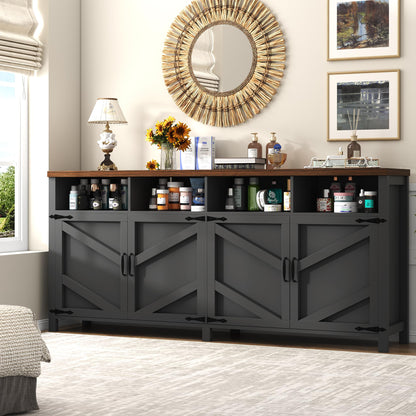knoworld 63'' Buffet Sideboard with Storage Farmhouse with 4 Doors, Large Kitchen Storage Cabinet Wood Coffee Bar Cabinet Buffet Table with Shelves for Kitchen, Dining Room, Entryway