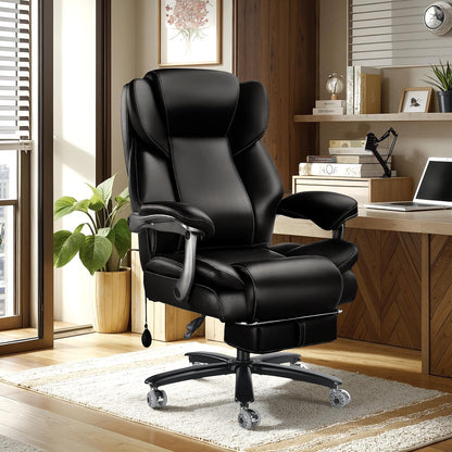 600lbs Big and Tall Office Chair for Heavy People,Heavy Duty Comfy Executive Office Desk Chair with Adjustable Lumbar Support,High Back Reclining PU Leather Computer Chair,Metal Base (Classic, Black)