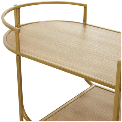 Deco 79 Wood Rolling 3 Shelves Bar Cart with Handles, 30" x 15" x 30", Gold