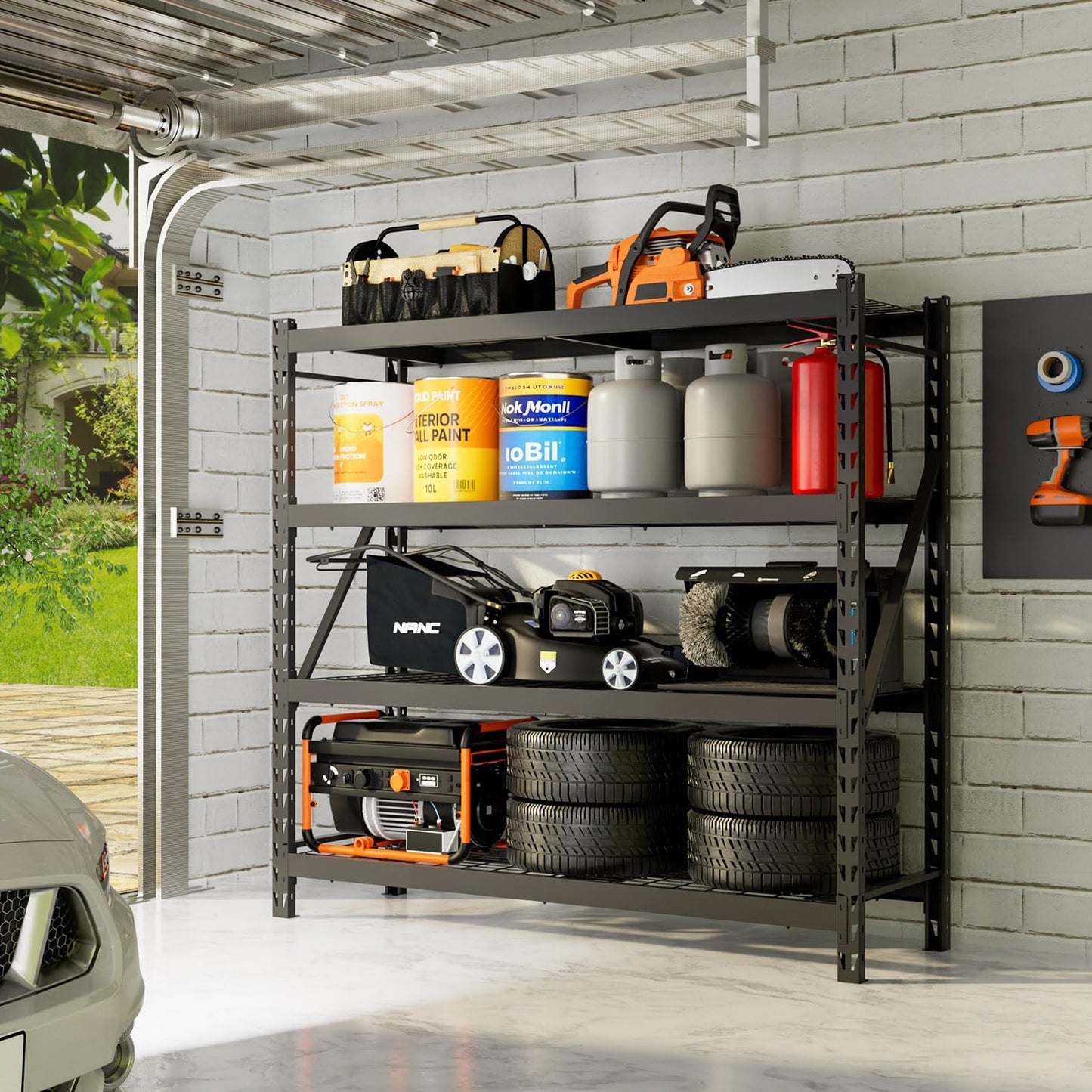 DYNALOAD 8000 Lbs Heavy Duty Garage Shelving, 4-Tier Adjustable Metal Storage Shelves, Industrial Steel Rack for Garage Basement Warehouse, 77" W x 24" D x 72" H