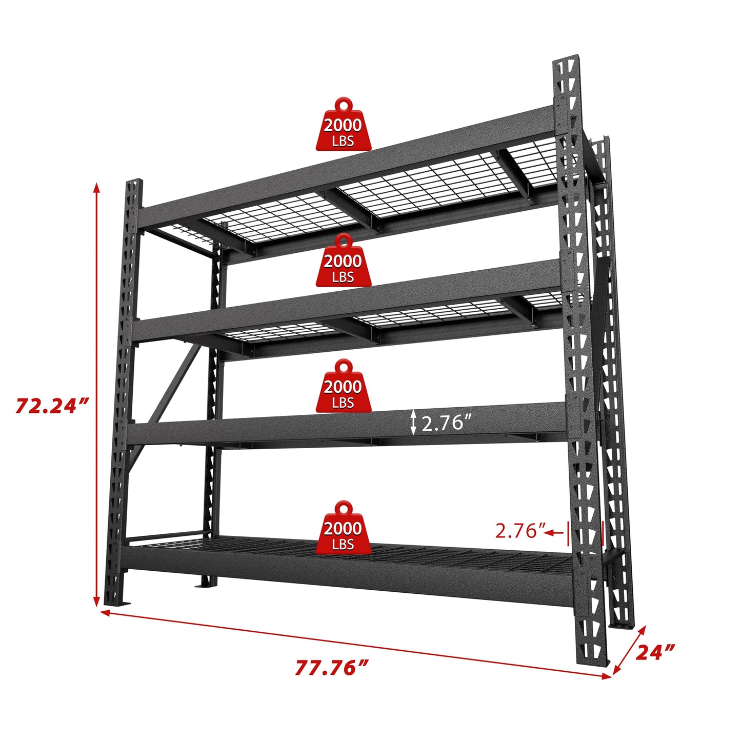 Yardenaler 8000LBS Garage Shelving Units, 4-Tier Industrial Iron Shelving Unit Garage Storage Rack for Basement Warehouse, 78 "W x 24 "D x 72 "H, Black