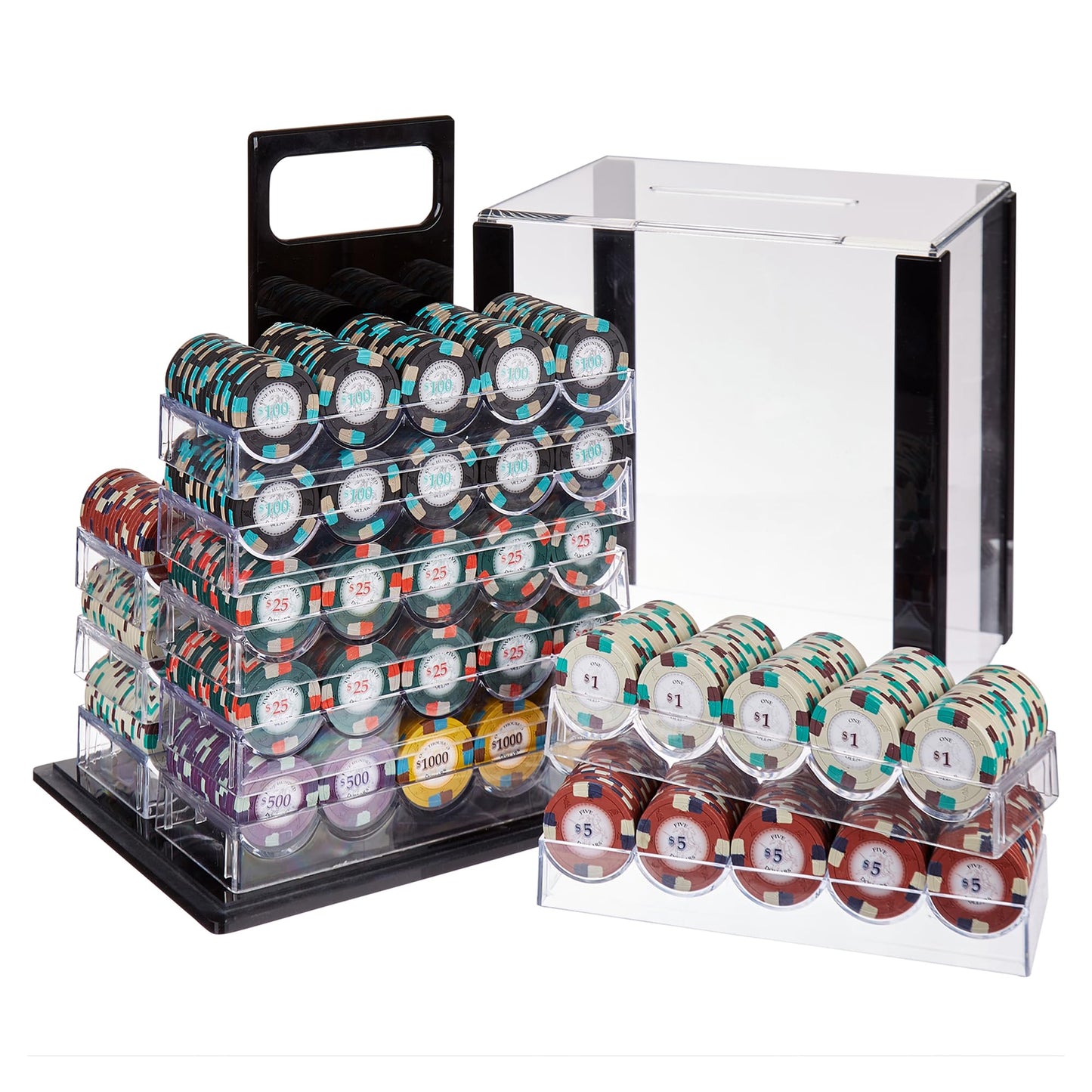 Playzaic 1000-piece Acrylic Poker Knights Poker Chip Case - 13.5-gram Heavy Clay Composite Set - Casino Chips for Texas Holdem, Blackjack - Betting Game Accessories