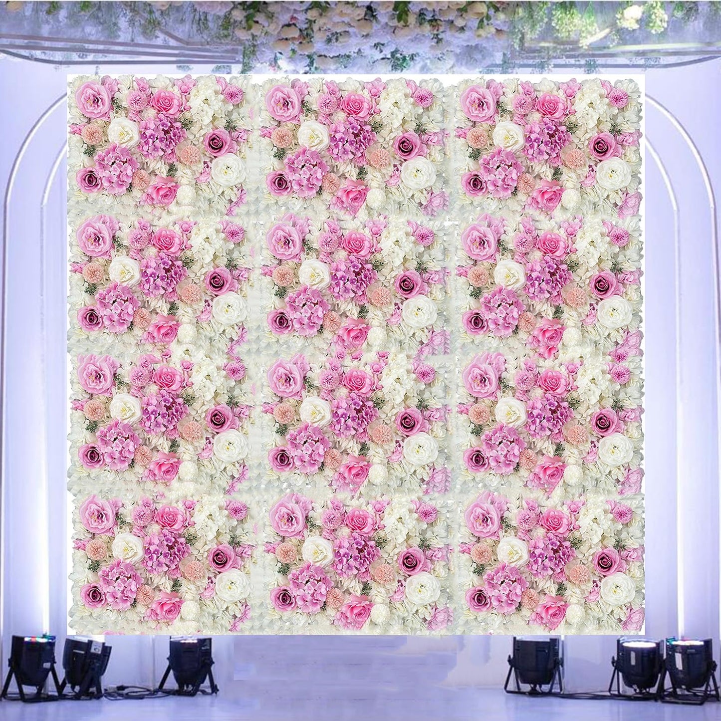 JIIPOREGJ Flower Panels Wall Décor Artificial Flowers Romantic Floral Backdrop Hedge Home Decor Wedding Party Photo Background,12pcs