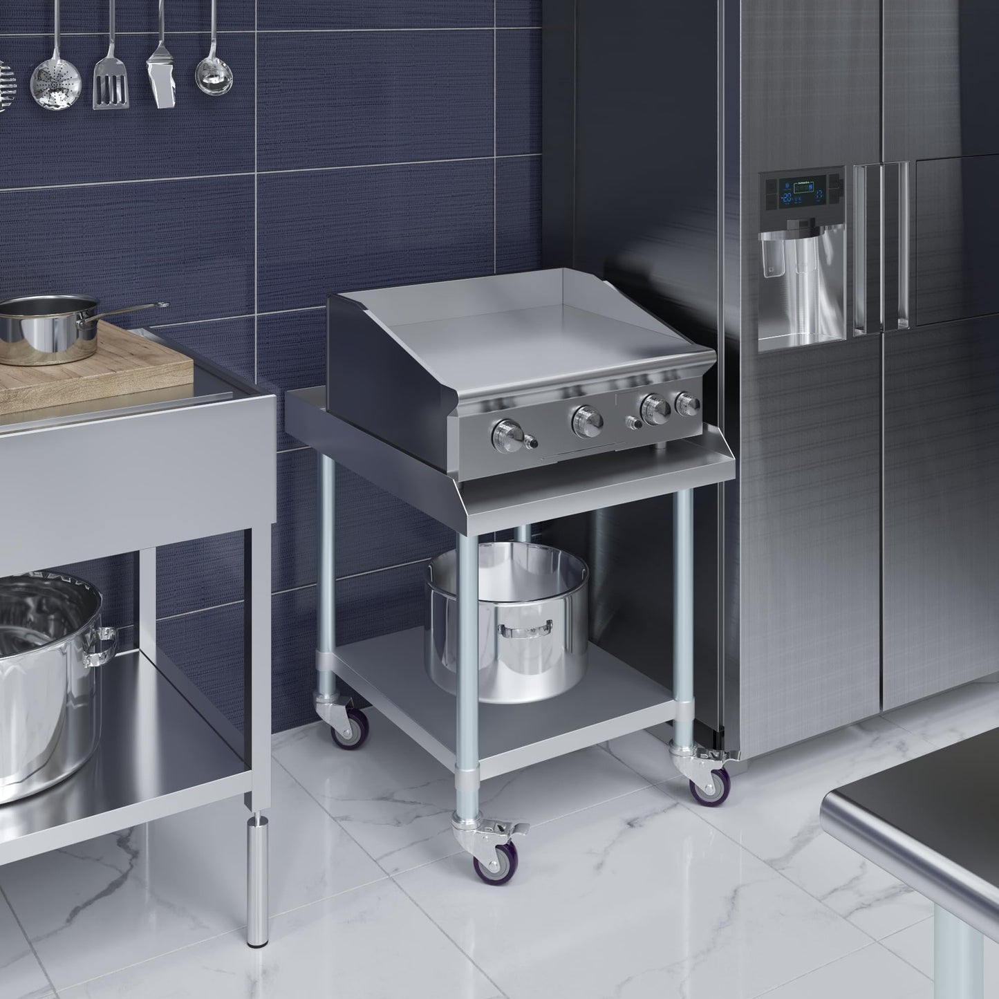 AmGood Stainless Steel Equipment Stand with Undershelf + Casters, Heavy Duty, Commercial Grade, NSF Certified (30" Width x 24" Length + Casters)