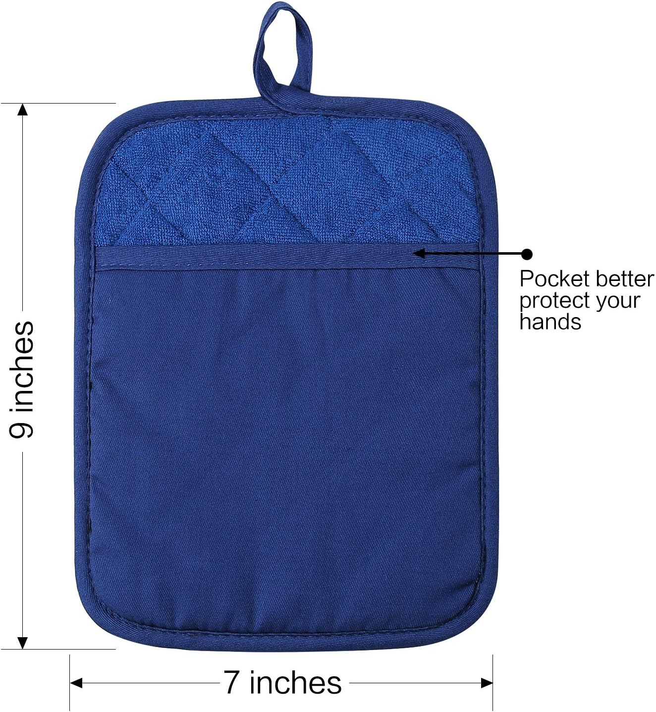 100% Cotton with Silicone Kitchen Pot Holder, Heat Resistant Coaster Potholder Oven Mitts Set of 2 Blue