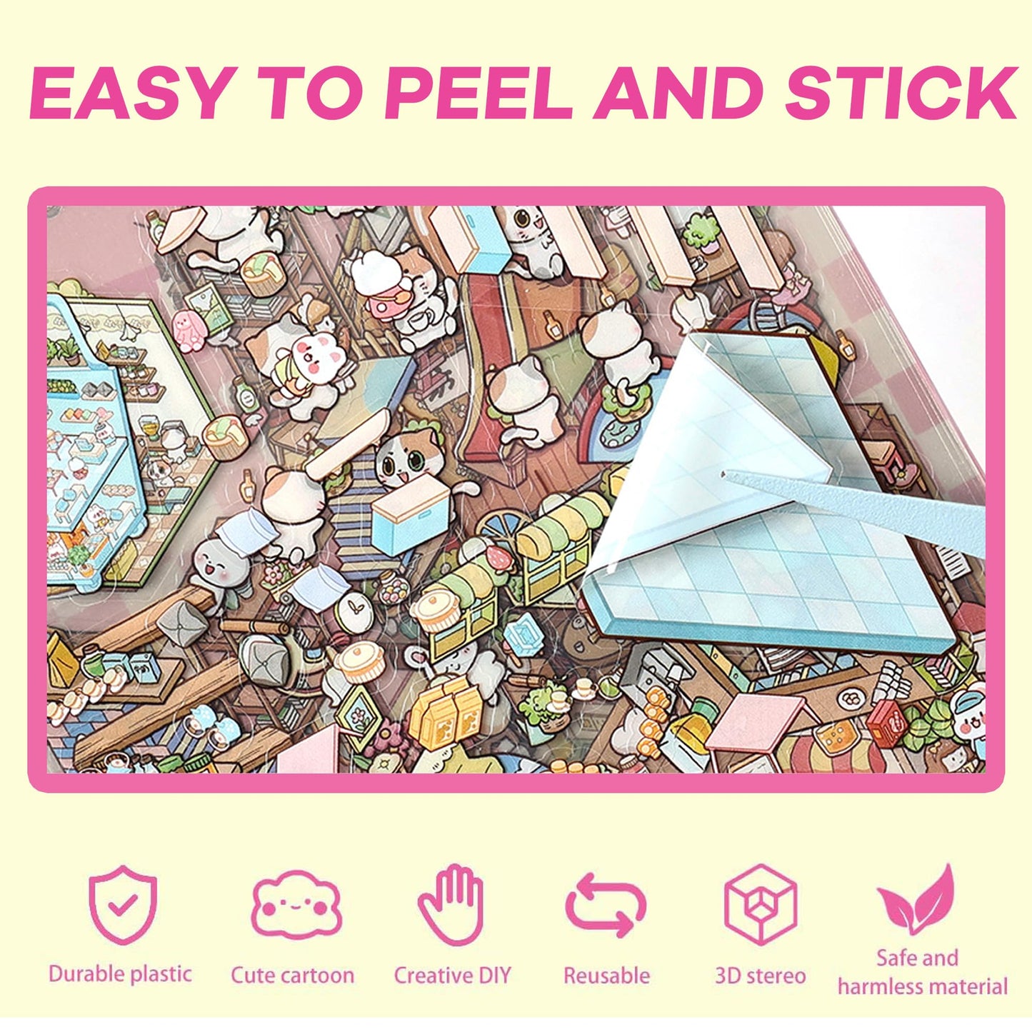 WDXIUE Scene Sticker – 20 Sets DIY 3D Sticker Scene Book Cute Cartoon Stickers Kit – Fun Sticker Therapy Activity for Stress Relief, Crafts & Gifts