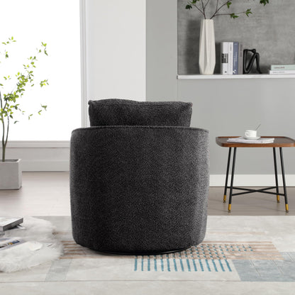 30.3" Boucle Swivel Barrel Chair, 360° Rotation Modern Round Accent Chair, Upholstered Club Armchair with Curved Back and Metal Base, Comfy Lounge Seat for Living Room Bedroom Office, Charcoal