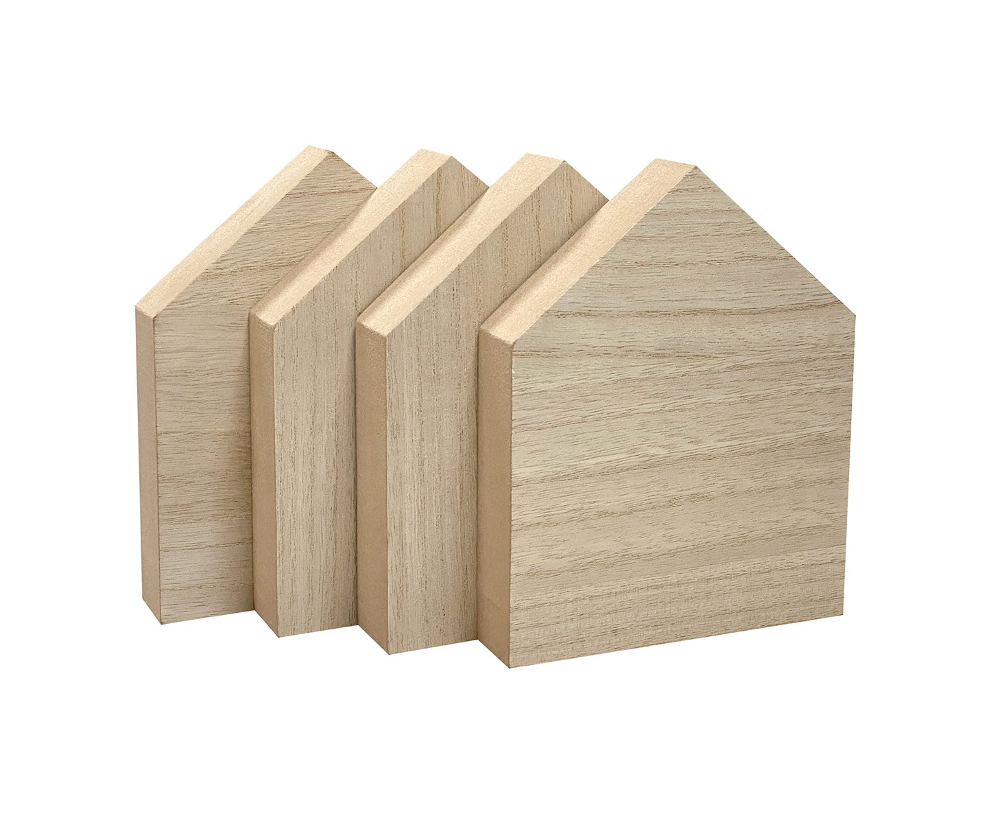 6 Inch 4 Pieces Unfinished Wooden House Shaped Blocks for Crafts Blank Wood House Freestanding Mother's Day Memorial Sign，1 Inch Thick MDF