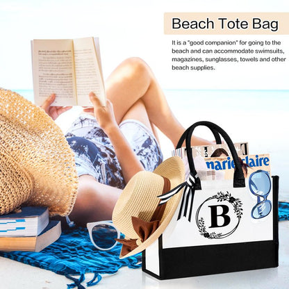 FODIENS 12 Pack Canvas Tote Bag for Women, Personalized Blank Beach Bag with 26PCS A-Z Initial Heat Transfer Letters Film, DIY Monogrammed Gift Tote Bags Bulk for Mom Teachers Friends Bridesmaids