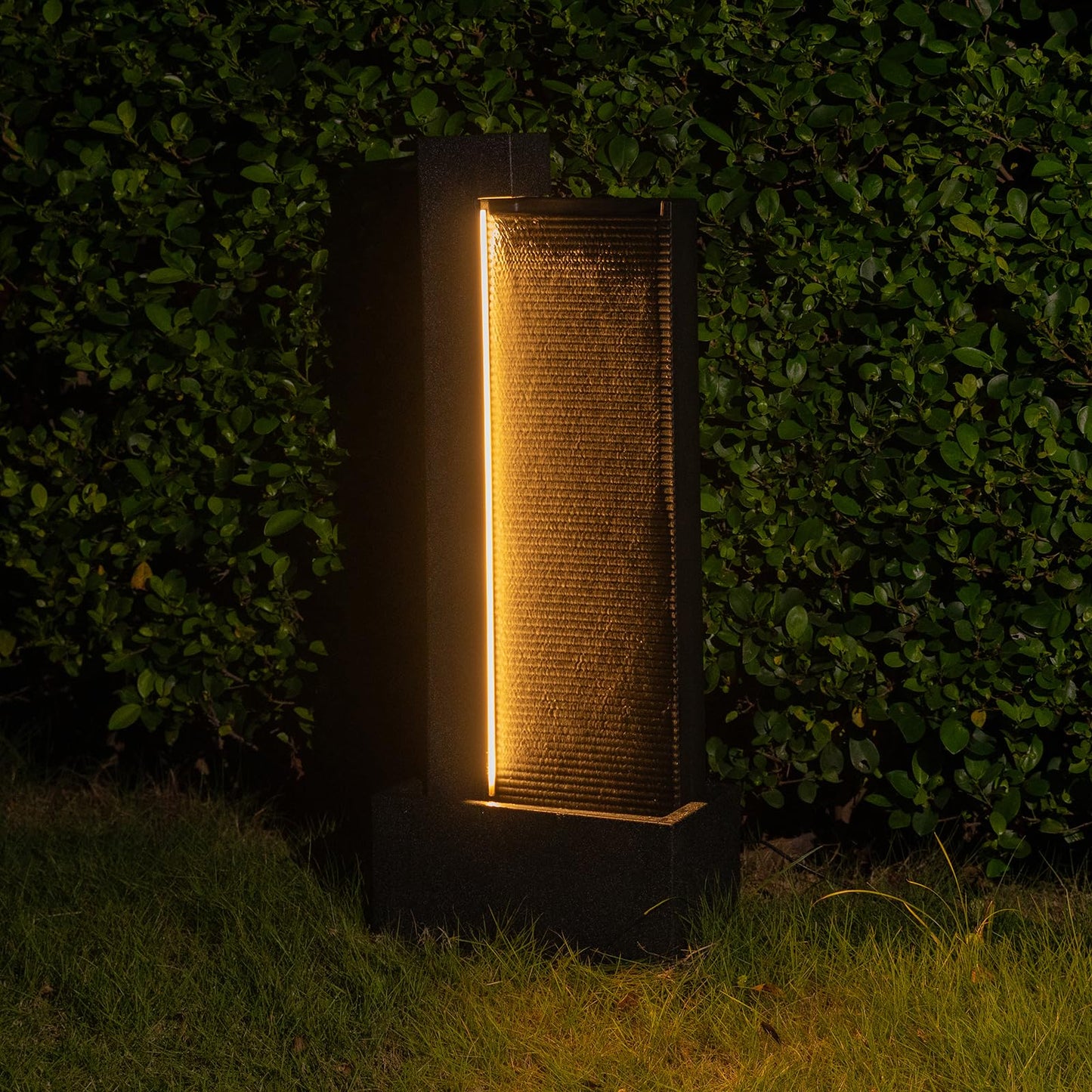 Puulye 39.76" H Outdoor Water Fountain Made with Eco-Friendly Recyclable Materials, Polyethylene Modern Waterfall Water Fountain Outdoor, Garden Decor with LED Light & Pump for Patio, Porch, Backyard