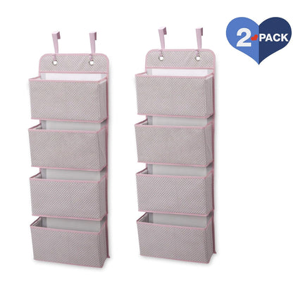Delta Children 4 Pocket Over The Door Hanging Organizer, 2 Pack, Easy Storage Solution, Pink