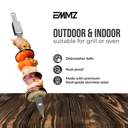 Grilling Skewer–16.5"flat metal skewers with removable Slider (set of 10) Storage Bag stainless steel skewers for BBQ-kabob koobideh-Skewers for kabab Barbecue meat chicken-Grill kebab for camping
