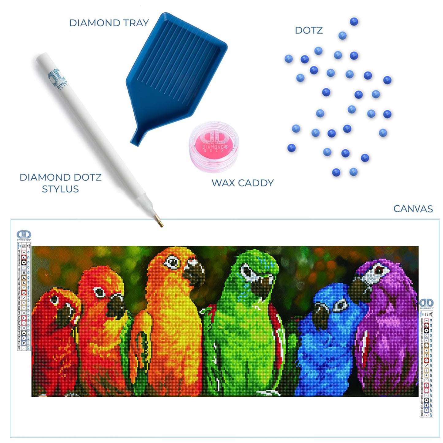 DIAMOND DOTZ Rainbow Parrots Diamond Painting Kits for Adults - Diamond Art Kits a Relaxing Creative Craft Kit with Dotz Gems 11.8x30.3