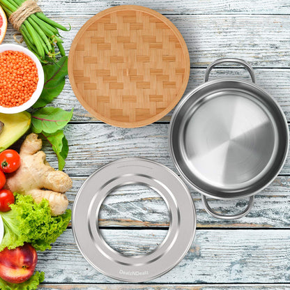 DEALZNDEALZ Bamboo Steamer Ring Adapter | Fits 8" to 13" Bamboo Steamer Basket | Stainless Steel Steaming Ring for Dumplings, Dim Sum, Veggies, and Cooking Essentials