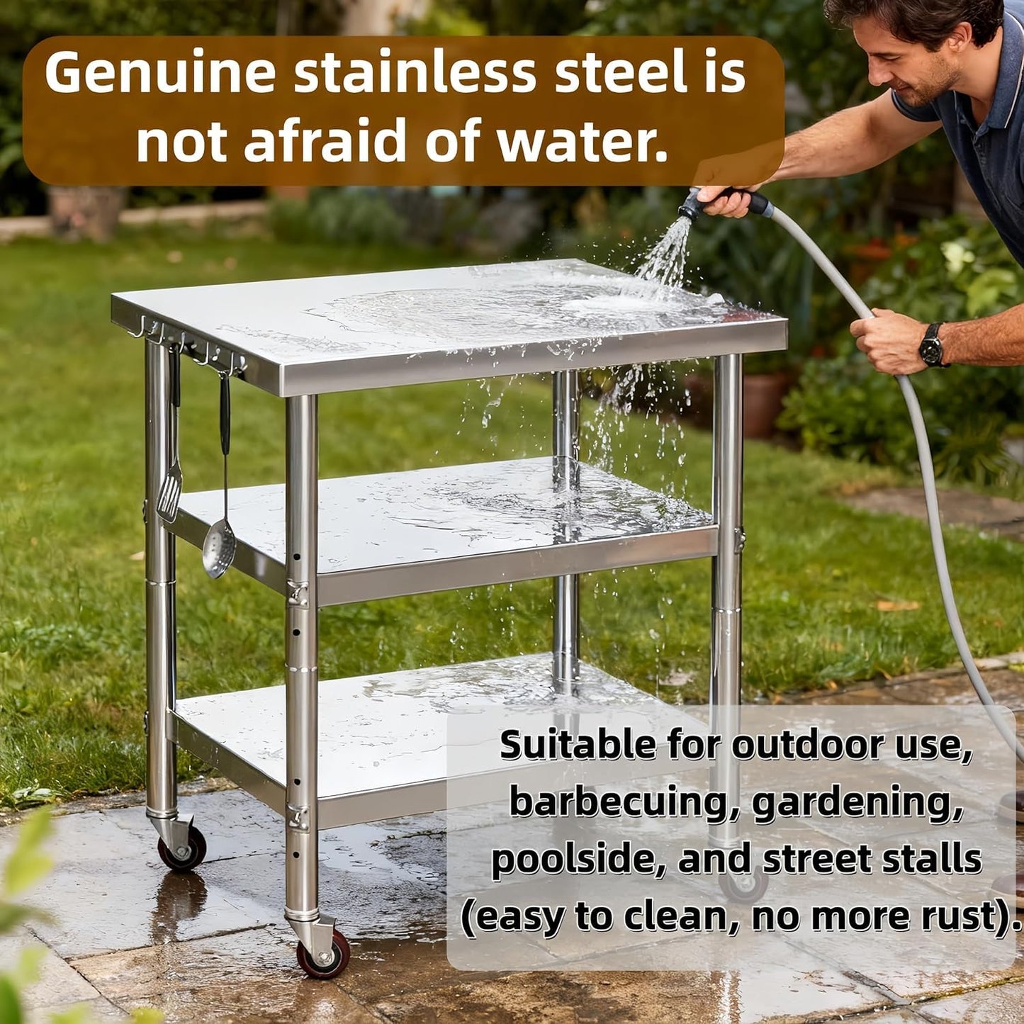 Stainless Steel Prep and Work Table with Wheels, Multi-Size Heavy-Duty Metal Commercial Kitchen Commercial Workbench,Suitable for Restaurants, Homes,Outdoor and Hotels(71" Lx32 Wx34 H)