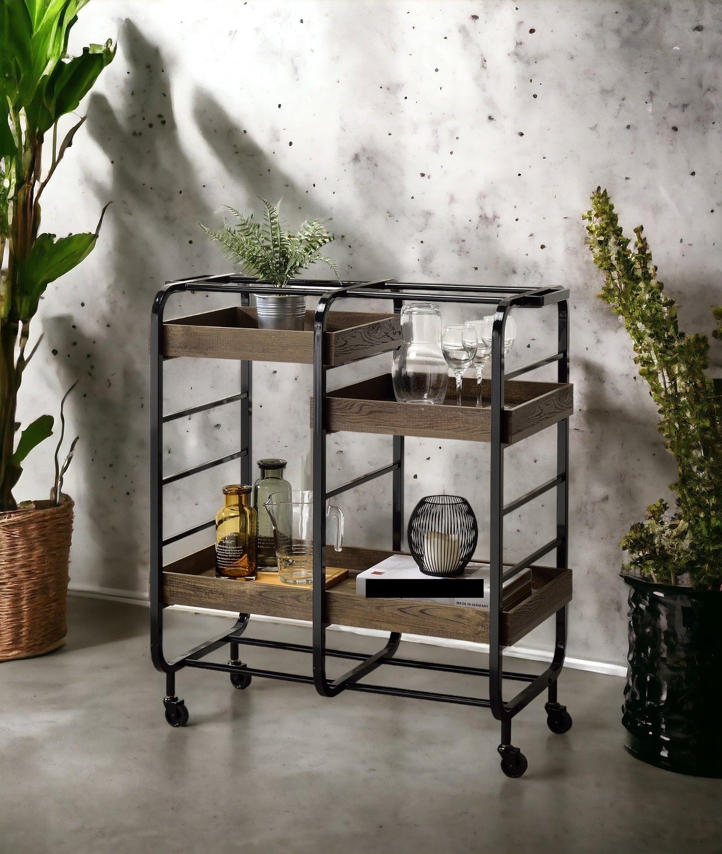 Gold & White Washed Finish Serving Cart