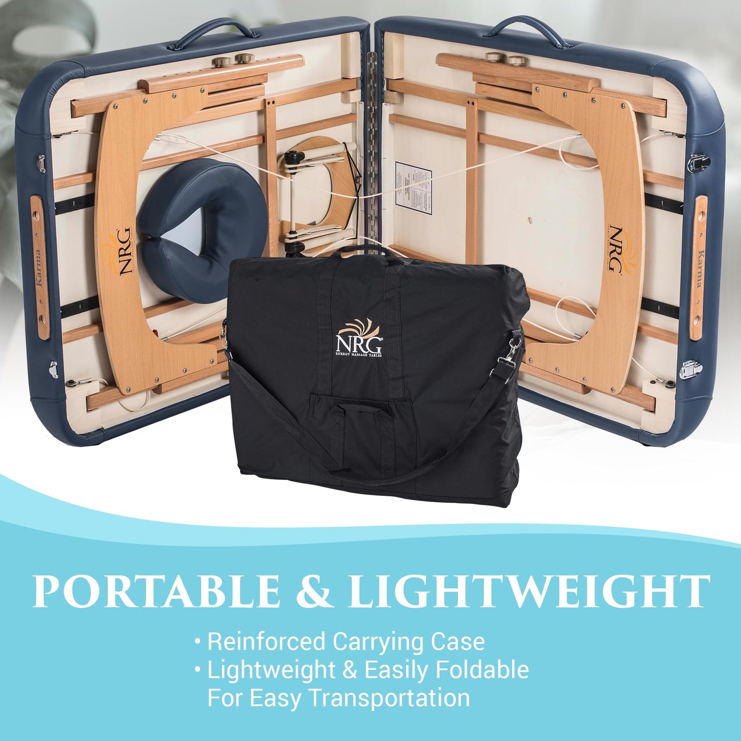 NRG Karma Portable Massage Table Package Agate - Folding Massage Bed Lightweight Massage Table - Professional Massage Table Spa Bed, Face Cradle, Double Wheel Knobs & Carrying Case