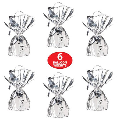 Beistle Metallic Wrapped Balloon Weight – 6 Pack, Silver Balloon Centerpiece Bouquet Holders, Party Decoration Accessories for Birthdays, Weddings, Graduations, and Retirement Celebrations, 6 Oz