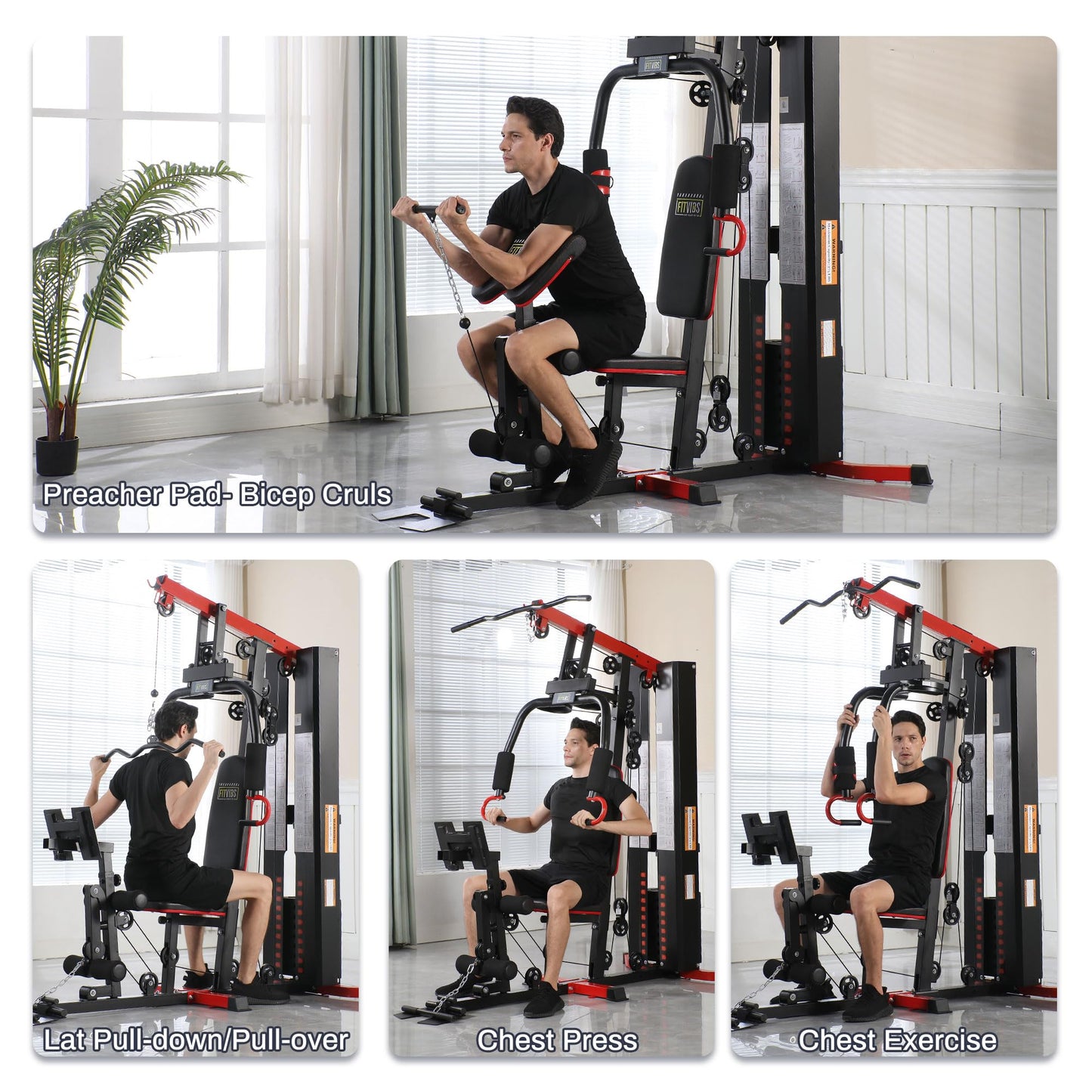 Fitvids Multifunctional Home Gym Equipment with 160 lbs Weight Stack, Full Body Workout Weight Machine, Strength Training Exercise Equipment with Pulley System & Leg Press, All-in-One Workout Station